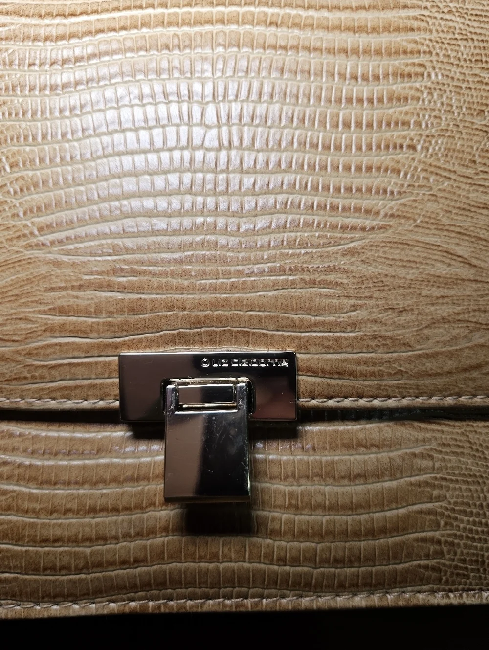 LIZ CLAIBORNE Vintage Y2K Lizard Embossed Shoulder Bag Taupe Structured Handbag